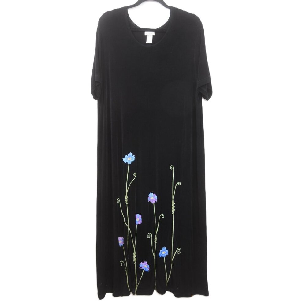 VTG Cite PLUS 2X Purple Floral Maxi Dress Slinky Flowy Colorful Artsy Made in US